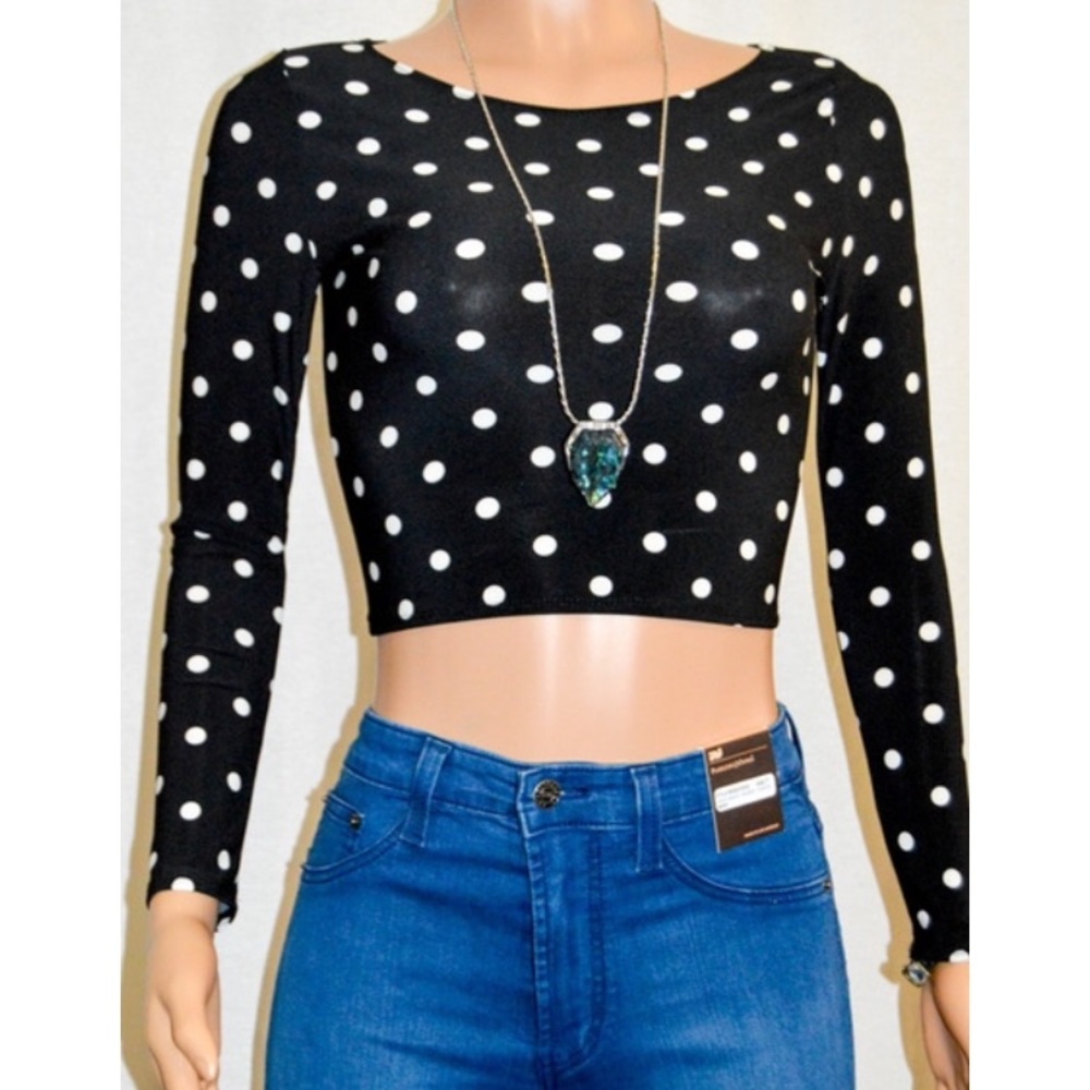 Retro Black-and-White Polka Dot Top